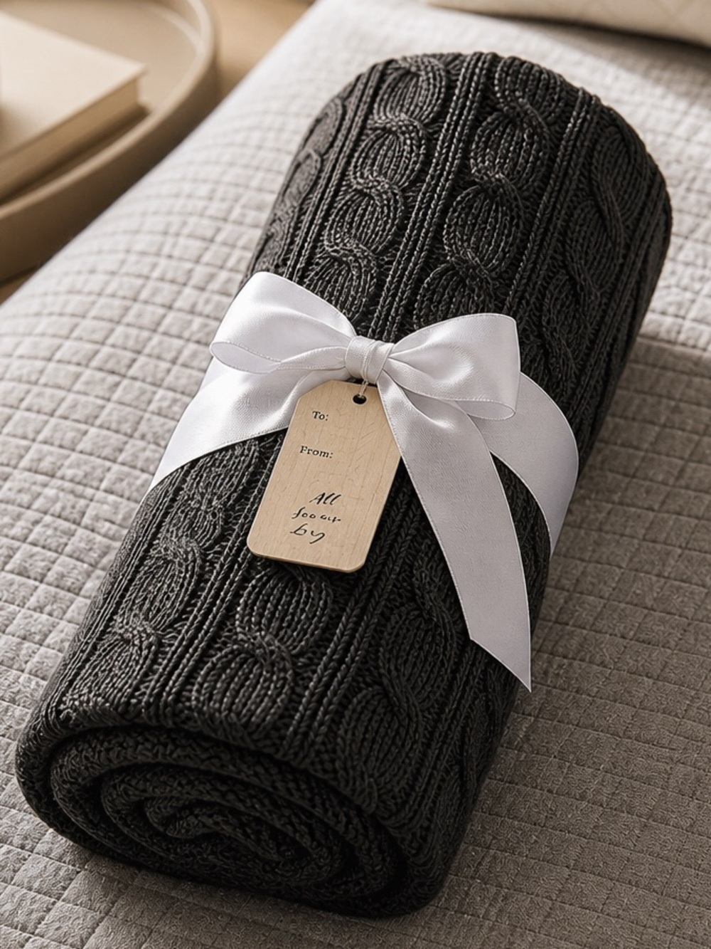 Elegant Gray Cable Knit Throw Blanket 50x60”